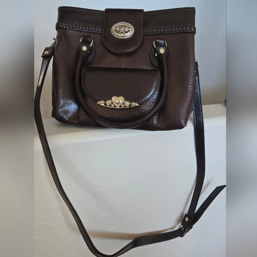 Vintage Brighton Croc-embossed Leather Satchel.
